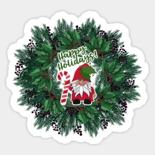 Christmas Wreath | Happy Holidays! Gnome | Berries and Holly by Cherie(c)2021 Sticker